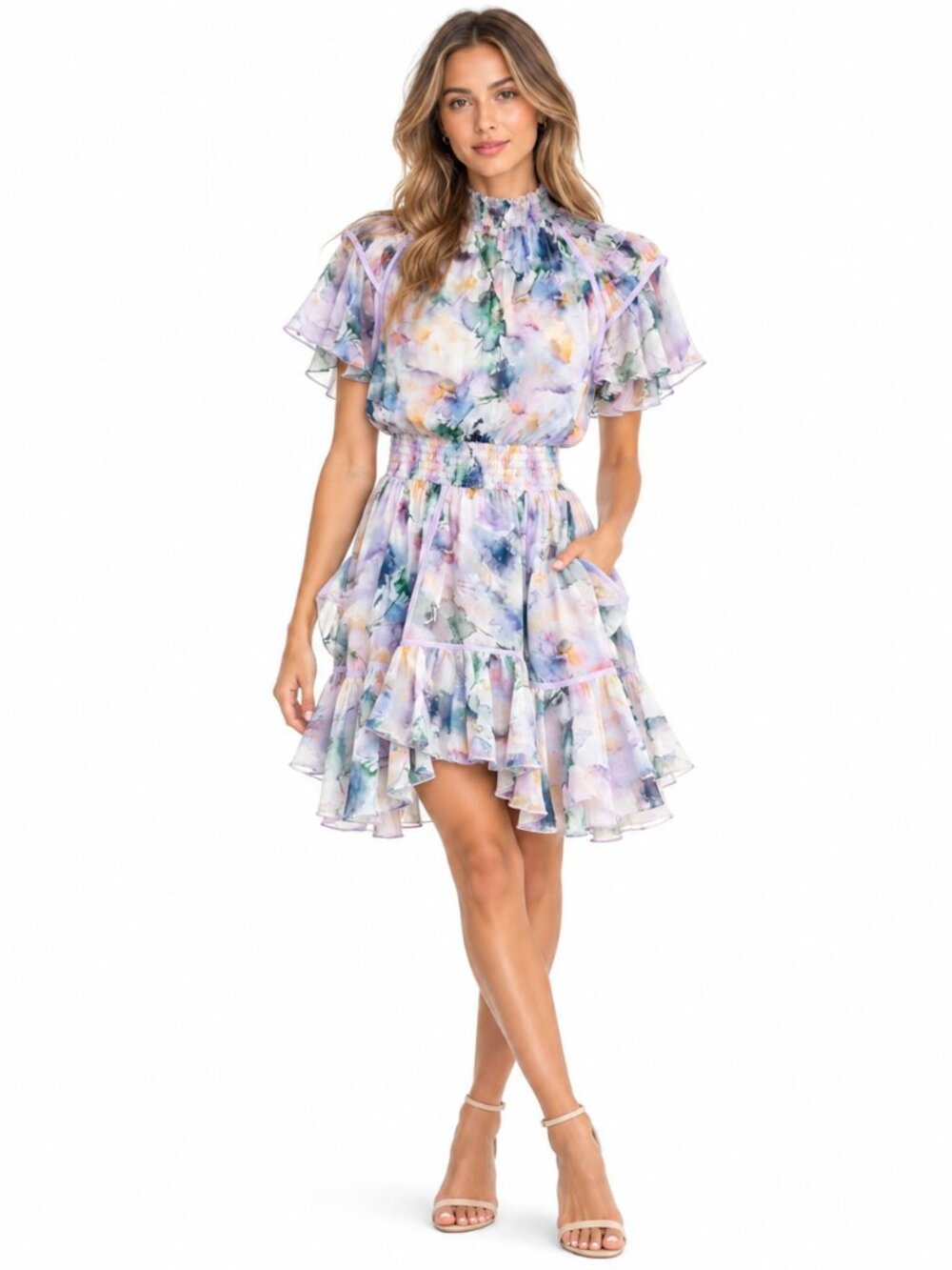 MISA Los Angeles Ella Dress in Abstract Watercolor